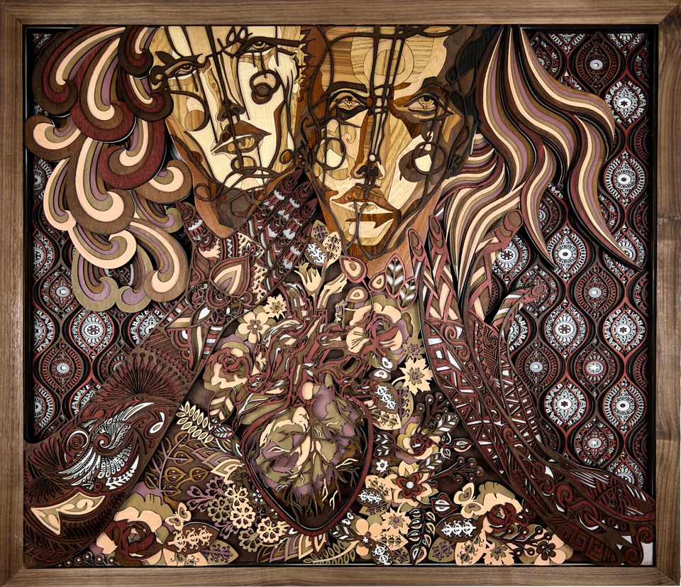 Harmony in Duality layered wood artwork by Maj Singh